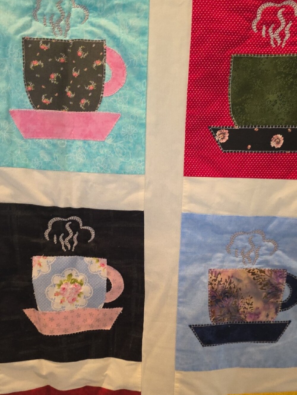 Handmade Whimsy Folksy Teacup Quilt Granny Squares Lap blanket - Picture 9 of 9